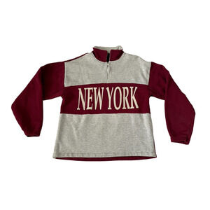 Vintage 90s New York Spellout Mens Large 1/4 Zip Pullover Sweatshirt VTG